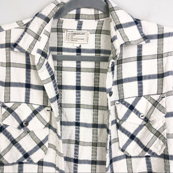 CURRENT/ELLIOTT | Plaid Button Front Shirt Cream Long Sleeve Women’s Size Small - Picture 5 of 11